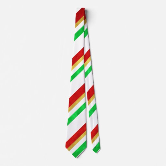 Red Green Gold Waterverf Candy Cane Stripes Stropdas (Voorkant)