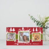 Red Green Grunge Pine Swirls Holiday Feestdagenkaart (Staand voorkant)