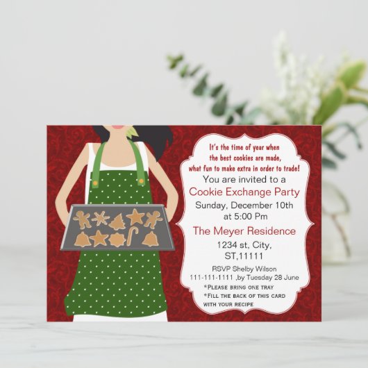Red & Green Holiday Cookie-swap Uitnodiging recept (Staand voorkant)