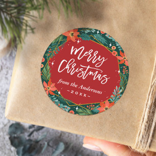 Red Green Holiday Festive Merry kerstscript Ronde Sticker