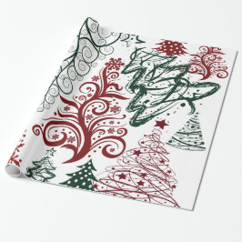 Red Green Holiday-kerstboompatroon Cadeaupapier