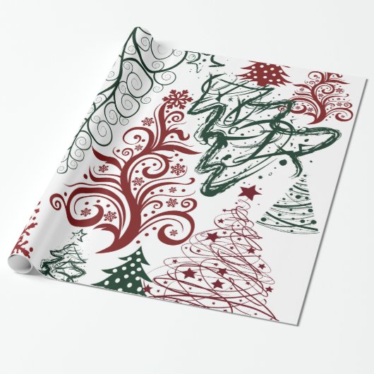 Red Green Holiday-kerstboompatroon Cadeaupapier (Uitgerold)