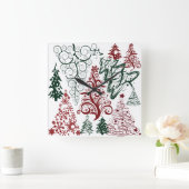 Red Green Holiday-kerstboompatroon Vierkante Klok (Huis)