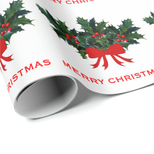 Red Green Holly Bow Elegant Holiday Kerstmis Cadeaupapier