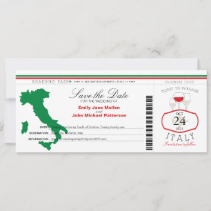 Red Green Italy Boarding Pass Wedding Invitation Save The Date