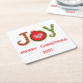 Red Green Joy kerstfeestdag Vierkante Kartonnen Onderzetter (Schuin)