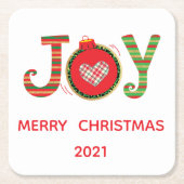 Red Green Joy kerstfeestdag Vierkante Kartonnen Onderzetter (Voorkant)