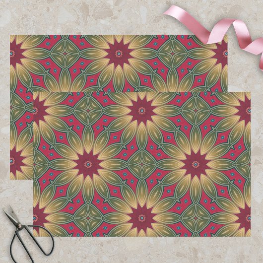Red Green Kaleidoscope Geometric Floral Pattern Tissuepapier