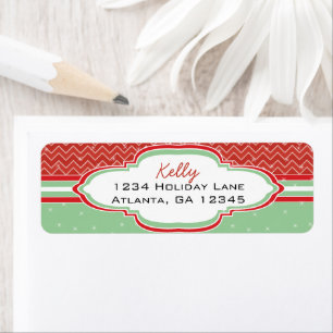 Red Green Kerstmis Chevron Pattern Return Address Etiket
