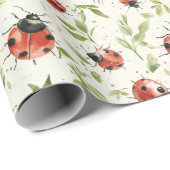 Red Green Leaves Ladybugs Birthday Cadeaupapier (Rol Hoek)