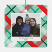 Red Green Mint Plaid Christmas Photo Ornament (Achterkant)