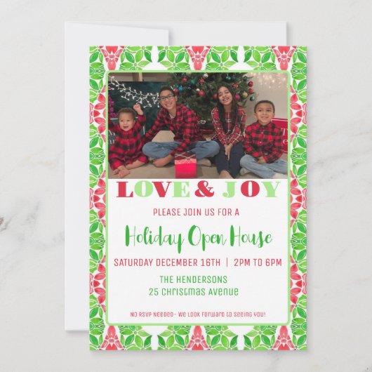 Red & Green Mosaic Holiday Open House Invitation (Devant)