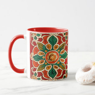 Red Green Oranje Yellow Azulejos Floral Pattern Mok