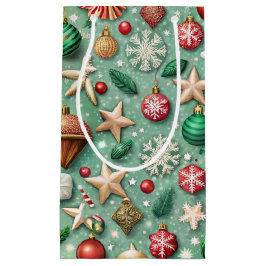 RED & GREEN ORNAMENTS & GOLD HOLIDAY STARS KLEIN CADEAUZAKJE