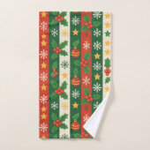 Red Green Pine and Berry Stripes Holiday Boho (Serviette à main)