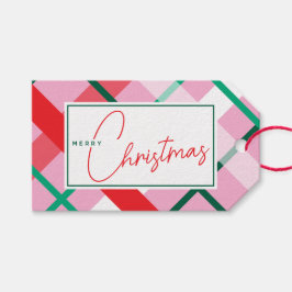 Red Green Pink Christmas Plaid Gift Tag Cadeaulabel