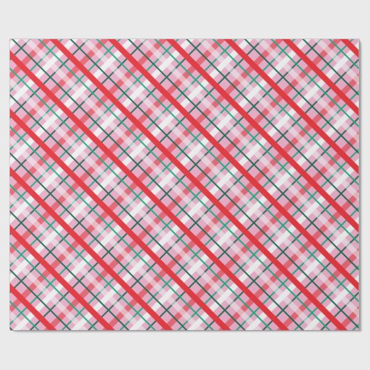 Red Green Pink Christmas Plaid Wrapping Paper Cadeaupapier (Vlak)