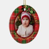 Red Green Plaid | Baby's First Christmas Photo Keramisch Ornament (Rechts)