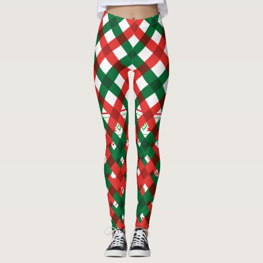 Red Green Plaid Christmas Leggings Women (Devant)