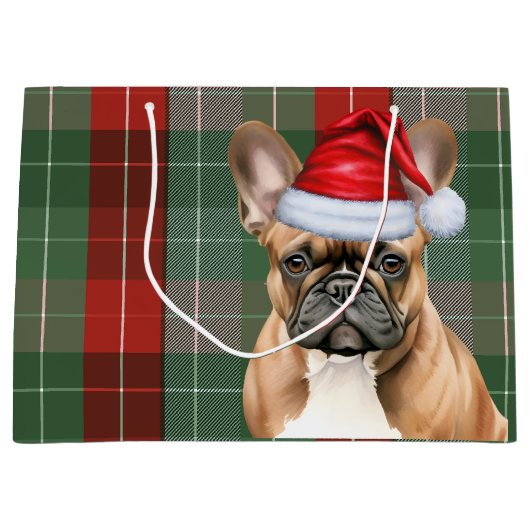 Red Green Plaid Frenchie Dog Lover Holiday Groot Cadeauzakje (Voorkant)