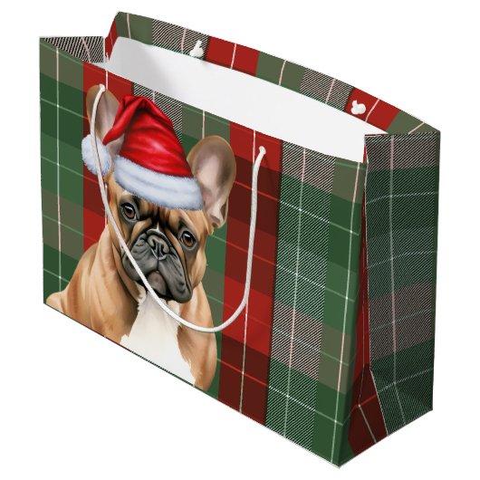 Red Green Plaid Frenchie Dog Lover Holiday Groot Cadeauzakje (Achterkant Gekanteld)