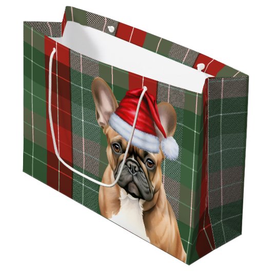 Red Green Plaid Frenchie Dog Lover Holiday Groot Cadeauzakje (Voorkant Gekanteld)