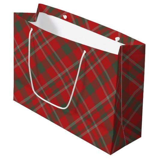 Red Green Plaid Holiday Gift Bag Groot Cadeauzakje (Voorkant Gekanteld)