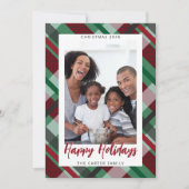 Red Green Plaid Photo Modern Happy Holidays Feestdagenkaart (Voorkant)