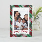 Red Green Plaid Photo Modern Happy Holidays Feestdagenkaart (Staand voorkant)