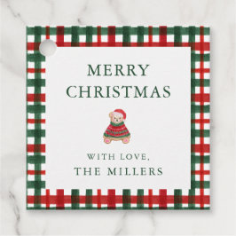 Red Green Plaid Preppy Bear Christmas Gift Tags Bedankjes Labels