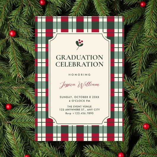 Red green plaid tartan pattern graduation kaart