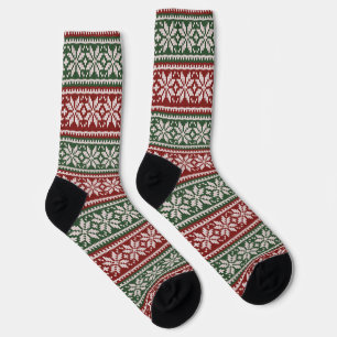 Red Green Poinsettia Flower Pattern Sokken