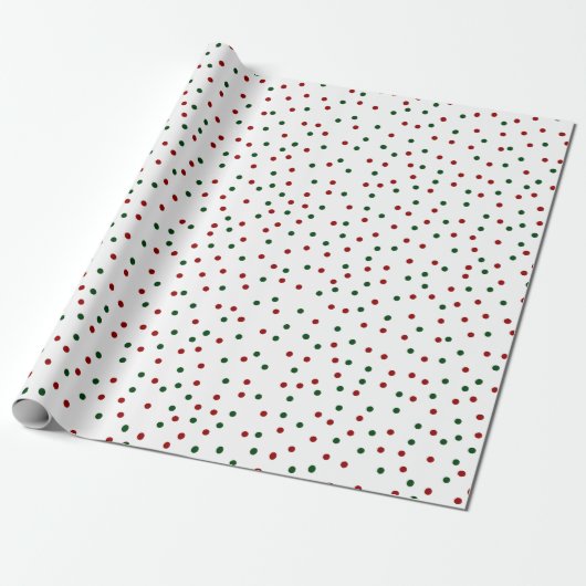 Red Green Polka Dot Pattern Kerstmis Cadeaupapier (Uitgerold)