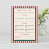 Red & Green Printable My Christmas List Card Kaart (Staand voorkant)