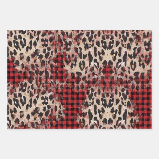 Red & Green Pset en Cheetah Funky Kerstmis Inpakpapier Vel (Voorkant 3)
