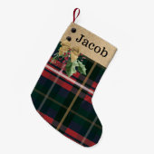 Red Green Pset Gold Bow & Greenery Custom Name Kleine Kerstsok (Voorkant (Hangend))