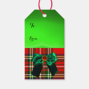 RED GREEN SCOTTISH TARTAN MET CHRISTMAS BOWS CADEAULABEL