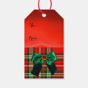 RED GREEN SCOTTISH TARTAN MET CHRISTMAS BOWS CADEAULABEL