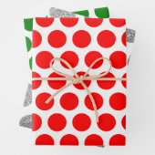 Red Green Silver Glitter Polka Dot Kerstmis Inpakpapier Vel (In situ)