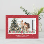 Red Green Snow Lights Photo Cartes de Noël (Debout devant)