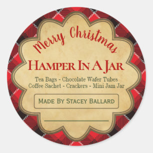 Red Green Striped kersthamper in een klankkige ged Ronde Sticker