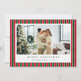 Red Green Stripes Christmas Photo Holiday Card  Feestdagenkaart