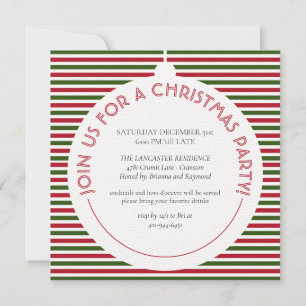 Red Green Stripes Modern Minimalist Holiday Party Kaart