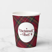 Red & Green Tartan Wonderland: Kerstvibes Papieren Bekers (Achterkant)