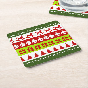 Red Green Ugly met kerstavaar Festive Clipart Vierkante Kartonnen Onderzetter