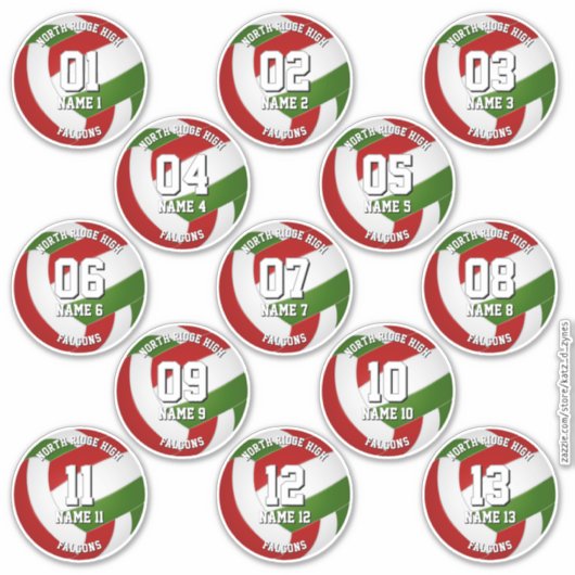 red green volleyball team stickers for 13 athletes (Devant)