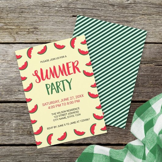 Red Green Watermelon Summer Party Invitation