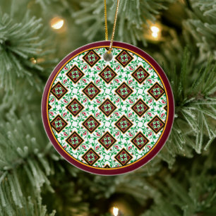  Red Green White Barcelona Floral Keramisch Ornament