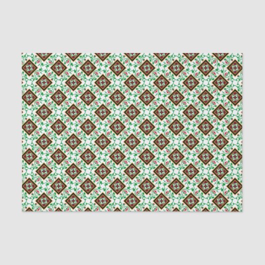  Red Green White Barcelona Floral Tissuepapier (Voorkant)