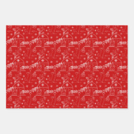 Red green & white Christmas winter cats Inpakpapier Vel